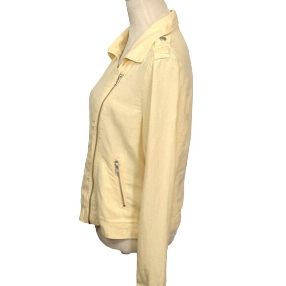 Maurices Moto Jacket M Yellow Linen Blend Asymmetric Zip Casual Lightweight - Picture 3 of 8